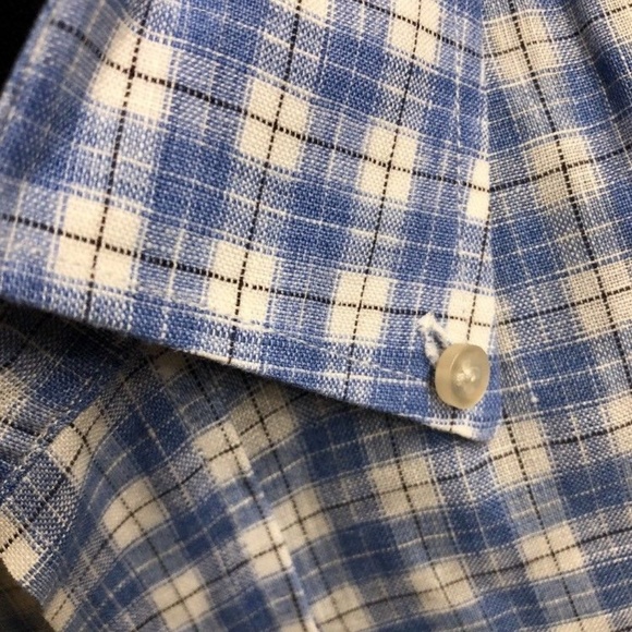hickey freeman shirt blue check linen size large - Picture 3 of 8